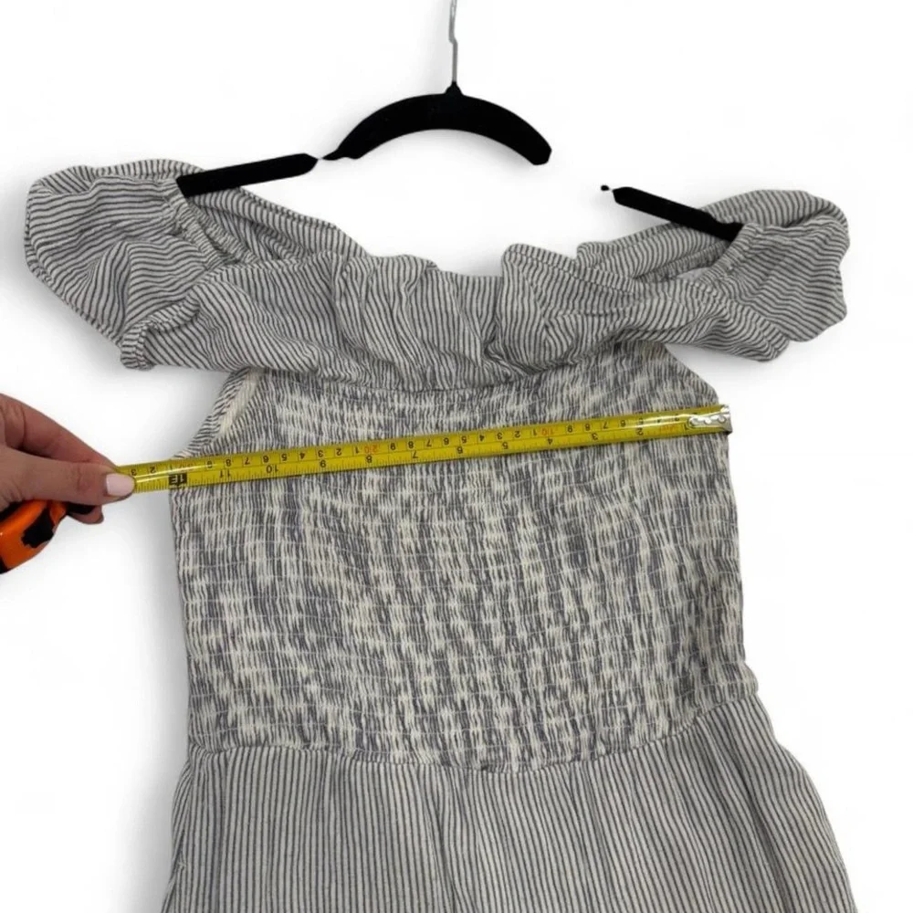 Abercrombie & Fitch Blue Striped Smocked Maxi Dress Small S Petite Off Shoulder